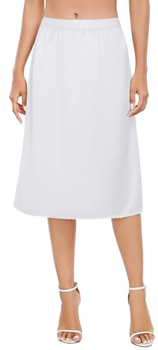 Vlazom Sottogonna da Donna Lunga Mezza Sottoveste Gonna Sottovesti Elastico in Vita in Pizzo，Bianco，M