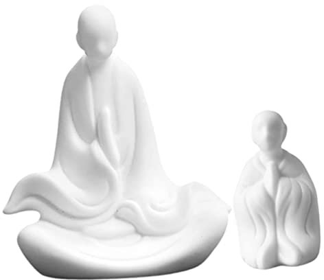 BIUDECO 2stücke Tischdekoration Mönchsstatue Mönchsschmuck Für Schreibtisch Teetisch-Ornament Wohndekoration Mönchs-schreibtischdekor Mönchsdekor Aus Porzellan
