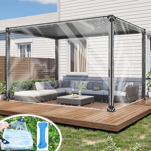 Transparent Tarpaulin, Clear Tarpaulin 1.5×1.5M Waterproof Heavy Duty 420 g/m² Clear Tarp, 0.39MM Clear Gazebo Side Panels, Pergola Outdoor Curtain Rain Cover Tear Resistant Perspex Canopy