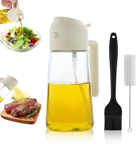 FORYNXHWIN 2 in 1 Ölsprüher für speiseöl, 470ml Öl Sprühflasche lebensmittelecht, Ölspray zum Kochen, Hochwertiger Öl Zerstäuber, Ölsprüher für Heißluftfritteuse (Cremefarben)
