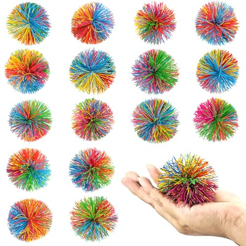 Bomtop 16 Stück Stringy Balls, Wuschelball, Rainbow Quetschball Kinder, Sensory Fidget Stringy Balls, Mitgebsel Kindergeburtstag Stressabbau Spielzeug für Kinder und Erwachsene