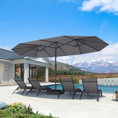 PURPLE LEAF Grand Parasol de Jardin Extérieur avec Pied 4,55 x 2,7 x 2,4 m, Parasol Rectangulaire Double Face à Manivelle en Aluminium avec 12 Baleines pour Balcon, Terrasse, Patio, Restaurants, Gris