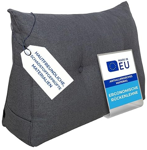 Pillows24 Rückenkissen für Bett & Sofa 80cm, abnehmbarem Bezug | Bequemes Keilkissen und Lesekissen fürs Bett, waschbarem Bezug, Großes Sofakissen für Rückenlehne und Sofa, Graphit