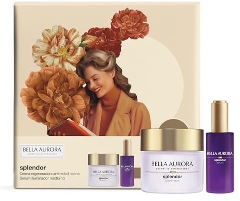 BELLA AURORA - Pack Antiedad Splendor Noche, Crema Noche 50 ml + Sérum Iluminador Noche 30 ml, Tratamiento Antiedad e Iluminador, +50 Años, Efecto Lifting, Regenerador y Redensificador
