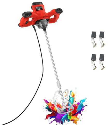 2600W Rührwerk Mörtelrührer Zementrührer, 6-Gang-Getriebe 0-1700U/min, Ergonomische Handgriffe, M14-Gewinde, Handrührwerk für Farbe, Putz & Estrich, Rot