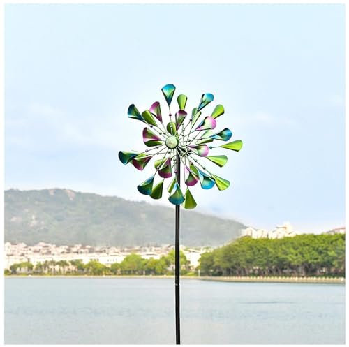 BesBet Windrad Metall, 200×52cm,Doppelwindrad,Kugellager Magische Windmühle XXL Wetterfest und Standfest Windrad für Garten