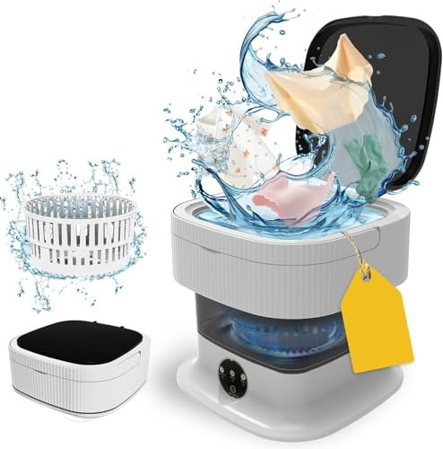 LCPKUTTR 10L Portable Washing Machine, 2 In 1 Foldable Mini Washer With Spin Combo, Collapsible Washer And Dryer For Underwear, Baby Clothes, Socks, Apartment, Travel EMF-1023(Grey)