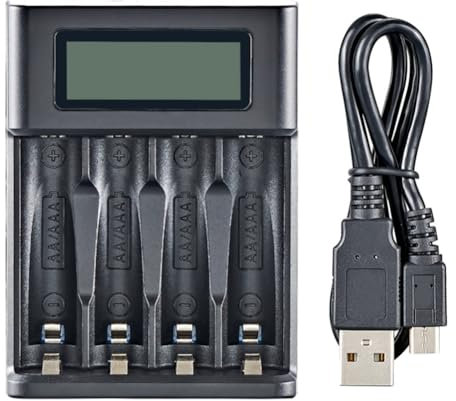 Eeuye Chargeur de Batterie avec Écran LCD à 4 Emplacements Chargeur USB Intelligent pour 4 Piles AA ou AAA