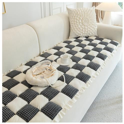 Copridivano antiscivolo a scacchi coordinati per animali domestici, lavabile in lavatrice, antiscivolo, per tutte le stagioni, grigio scuro, 70 x 150 cm, taglia L