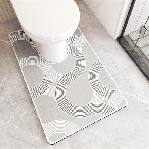 Treer Tapis Toilette WC Contour, Antidérapant Diatomite Tapis de Bain Contour Forme de U Lavable, Absorbant, Sechage Rapide pour WC et Salle de Bain (Vagues Grises,55 * 50cm)