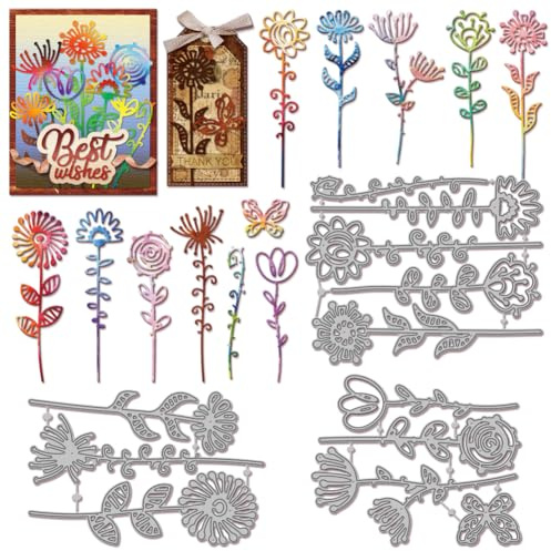 GLOBLELAND Artsy Stems Blumen Schmetterling Stanzschablone Für DIY Scrapbooking Metall Abstrakte Pflanzenschneidematten Für Kartenherstellung Prägung Fotoalbum Basteldekoration