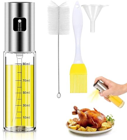 LACHT Spruzzino Olio per Friggitrice Aria, Spruzzatore Salvagoccia, 100 ml, Spray Nebulizzatore, Oliera in Vetro e Acciaio Inox,spruzzatore olio,spray per olio da cucina