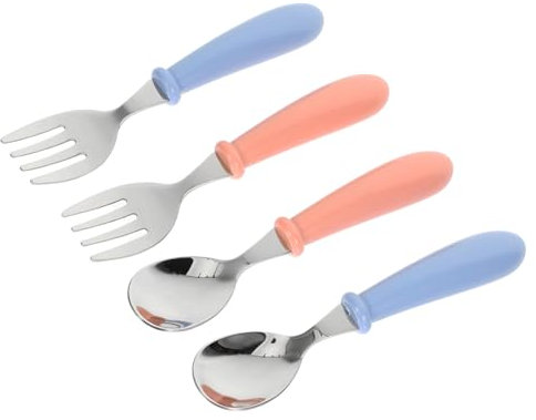 UPKOCH 4stücke Teiliges Set Für Kleinkinder Besteck Aus Rostfreiem Stahl Und Abs Gabeln Und Löffel Für Junge Mädchen Leicht Zu Reinigen Und Spülmaschinenfest Für Babyfütterung