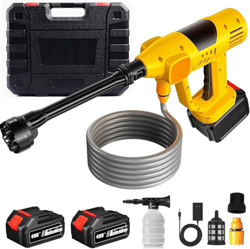 Zorive Hidrolimpiadora de Alta Presión Batería 21V MAX 65Bar con Pantalla LCD de Potencia y 10 Velocidades, Portátil para Limpieza de Coches y Jardín (con 2x6000mAh Baterías)