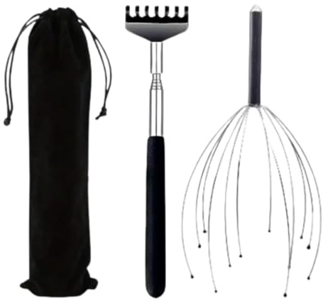Ensemble de Masseur pour le Cuir Chevelu, Masseur à Main et Tête de Massage, 20 cm, avec Pochette de Transport