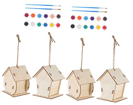 FOYTOKI Holz Vogelhaus zum Bemalen DIY Vogelhaus Bastelidee für Junge Mädchen zum Zeichnen und Bemalen Hängender Vogelkäfig aus Holz