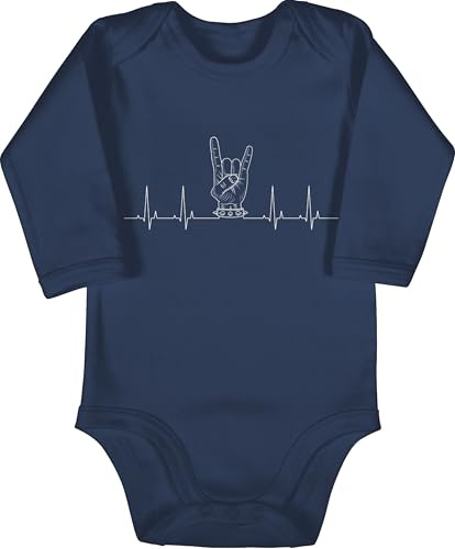 Shirtracer - Baby Body langarm Mädchen Junge - & - Herzschlag Heavy Metal Handzeichen Pommesgabel I Metalfan Geschenk Metal Head I Rockiges Geschenk Rocker I Rock Fan