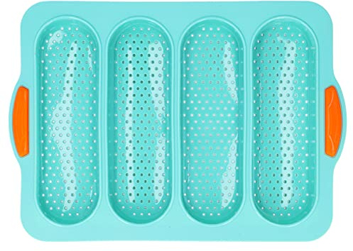 Fyearfly Molde de silicona antiadherente para baguette con 4 ranuras, fácil liberación, bandeja para hornear duradera