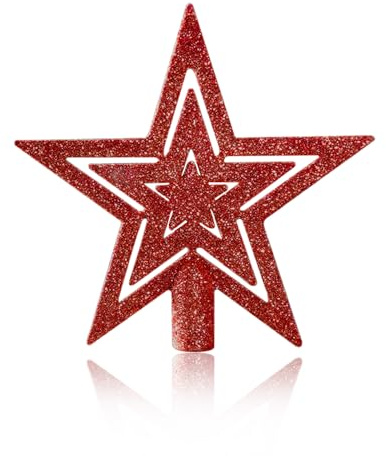Pointe de sapin de Noël - Étoile dorée à paillettes - Décoration de sapin de Noël - Pentagramme - Décoration de sapin de Noël - Pour la maison et la fête - Rouge