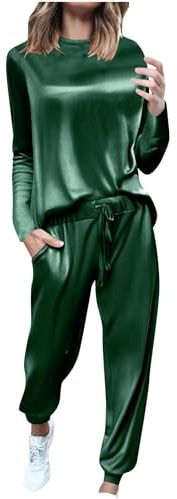 Womens Velour Tracksuits Set 2 Piece Sweatsuit Outfits Women's Long Sleeve Round Neck Velvet Tops and Jogging Pants Casual Comfy Loungewear with Pockets Autumn Winter Wear