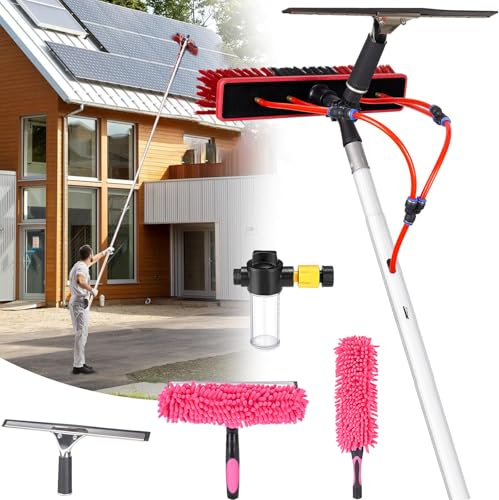 YFSMBD Brosse de Lavage Telescopique 3 mètres, Nettoyage Panneaux Solaires,Murs,Toiture,Vitres,Voiture, Nettoyeur de Vitres 2-en-1 avec Perche Telescopique, Distributeur de Savon - 55cm Brosse