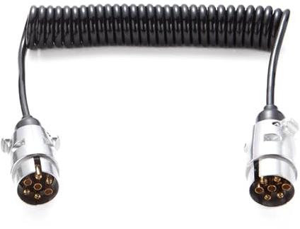 Feuunly 3,7 Mètres Rallonge Spirale Câble Remorque 7 Broches, Norme ISO 1724, Prise Remorque 7 Broches Male a Male Alliage d'aluminium, Câble Cuivre Pur, pour Véhicules Européens Remorque 12V/24V