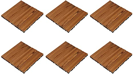CHICIRIS Pack of 10 Wooden Floor Blocks, Fine Workmanship, Splicing Floor Tiles for Balcony, Garden, Outdoor Terrace