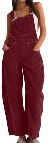 PADOLA Salopette Femme Velours Côtelé Combinaison à Bretelles Réglables Automne Salopettes de Travail Jambes Larges Combinaisons à Multi-Poches Chic et élégant Décontractée (XXL, Bordeaux)