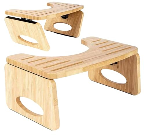 Sgabello da WC in legno naturale, supporto pieghevole per bagno, struttura con chiusura in metallo, sgabello portatile per assistere lo squat, comodo per il movimento intestinale |