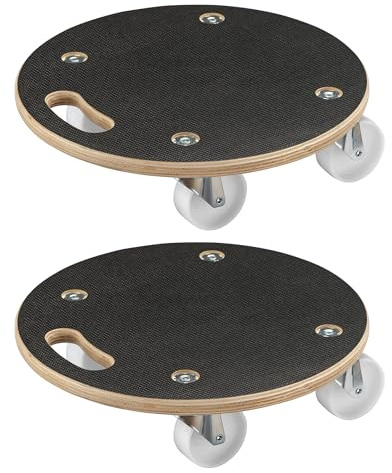 Wiltec 2X Transportroller 380 x 110 mm rund 250 kg Traglast je Möbelroller, Rollbrett aus Holz mit 4 Lenkrollen