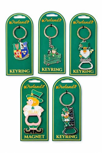 Juego de 5 llaveros e imanes para nevera de recuerdo de Irlanda con diseño de duende de metal con abrebotellas, recuerdos de viaje irlandeses (oferta 5)