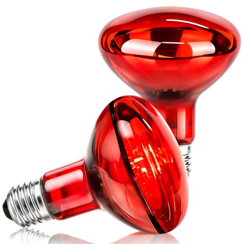 Liuyife E27 150W Infrarotlampe, R95 Rotlichtlampe Wärmelampe, AC 220-240V, Reptilien Rotlichtlampe Birne, Infrarotlichtlampe für Reptilien Schweine Vogelspinne Geflügel Vivarium 2 Stück