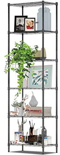 BATHWA Lagerregal-küchenregal 6 Ablage Standregal Heavy Shelf Unit Badezimmerregal Metallregal Küchenregal mit Seitenhaken aus verchromt 54 x 29 x 160cm, Schwarz