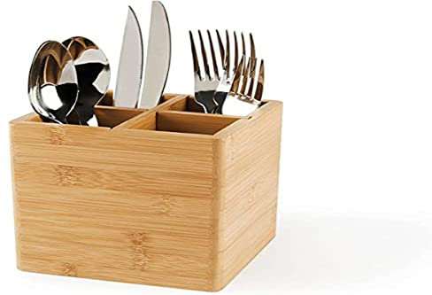 Excelsa Eco Living Portaposate/Portautensili in bambù, Legno Naturale, Marrone, 4 Scomparti