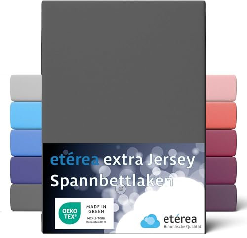 etérea Premium Spannbettlaken 180x220cm - 200x220cm Anthrazit – extra Jersey Spannbetttuch bis 35cm Höhe – 160 g/m² gekämmte Baumwolle – Boxspring & Wasserbett Bettlaken