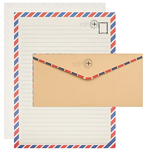 Belle Vous Briefpapier mit Umschlag (96er Set) - 48 Antik Papier Blätter im Briefformat & 48 Braune Umschläge - Vintage Briefumschläge im Reisestil für Einladungen, Briefe, Danksagungen & Mehr