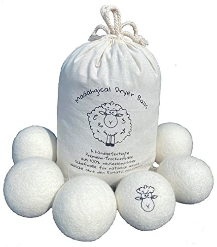 ukiyo 6 XXL Trocknerbälle 8cm 100% neuseeländische Schafwolle mulesingfrei natürlicher Weichspüler