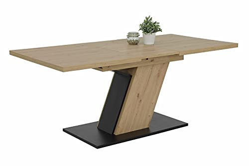 Hela Tische, Tavolo da pranzo Jeanette, in legno di quercia Artisan, base nera, con estensione sincronica, 140-180 x 90 cm