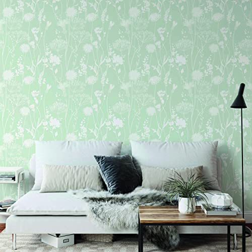 Catherine Lansfield Meadowsweet Floral Wallpaper Green