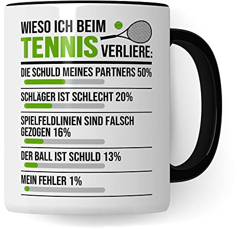 Tennis Tasse, Wieso Ich beim Tennis verliere Tennis-Spruch, Geschenk Tennisspieler Tennis-Spielerin, Tennisprofi Tennisliebhaber, Geschenkidee Kaffeetasse Kollegen Spielpartner (Weiß & Schwarz)