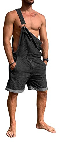 Karlywindow Mens Denim Bib Overall Shorts Loose Fit Summer Shortalls Romper