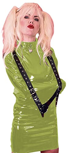 Stretchig elastisk bandage klänning latex PVC dragkedja mikro miniklänning blank punk dans fest klubbklänning, fruktgrön, XS