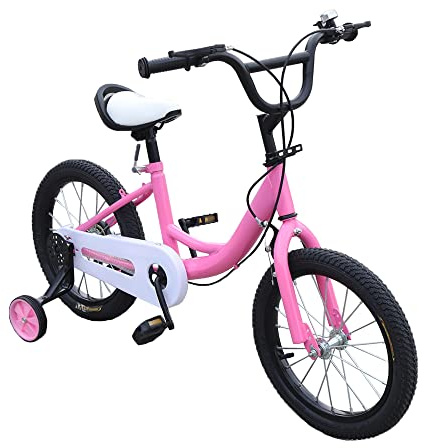 WindWilder 16 Kinderfahrrad 16 Zoll Kinderrad Fahrrad Höhenverstellbar mit Abnehmbare Stützräder Mädchen & Jungen Unisex Fahrrad Bike für 4-8 Jahren Kinder (Rosa)
