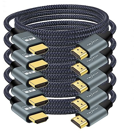 Twozoh 4K HDMI Cable 1M 5 Pack, Nylon Braided High Speed HDMI Lead Support PC, Projector, HDTV, Xbox