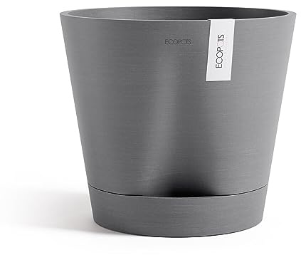 Ecopots Blumentopf Venice 2 mit Bewässerung Grau - Durchmesser Ø 30 cm rund groß - Pflanzentopf aus Recycling Kunststoff - Übertopf mit Wasserversorgung modern für Indoor und Outdoor