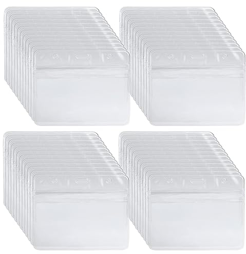 200PCS Ausweishülle Horizontal Ausweishalter 98x82mm ausweishülle PVC Transparente Kartenhalter Kartenhülle Namensschilder für Business Ausstellung Karten Studentenausweise Visitenkarten Buskarten