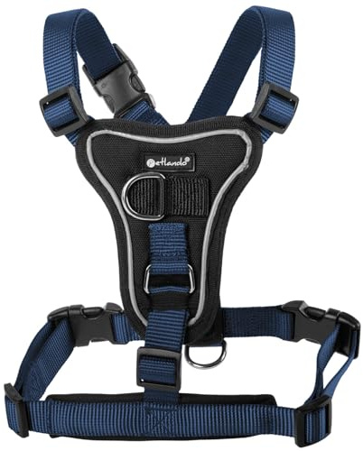 Petlando Hundegeschirr Anti Zug, Basic Comfort Plus, Blau, S | Vertikaler Brust-D-Ring, Ohne Über-Kopf-Ziehen, Stufenlos verstellbar, Gepolstert, Geschirr für kleine Hunde
