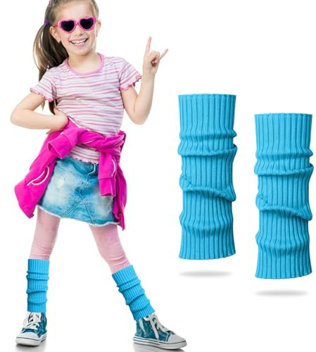 ONUPGO Leg Warmers for Kids Girls Toddler Leg Socks Neon Knit Ribbed Baby Leg Warmers Boys Arm Warmer Winter Fingerless Gloves for Women, 80s Outfit for Kid (Sky Blue)