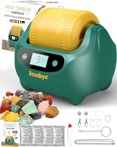 Kit de Culbuteur de Pierres, Polisseuse de Roche avec Minuteur Numérique de 9 Jours, Kit Complet de Polissage de Roche, Conception de Réduction du Bruit à Double Couche, Le Broyeur Comprend un