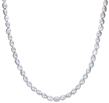 Valero Pearls Damen Perlenhalskette mit Barock Süßwasser-Zuchtperlen Grau 6,5-7 mm 925/- Sterling Silber - Perlenkette